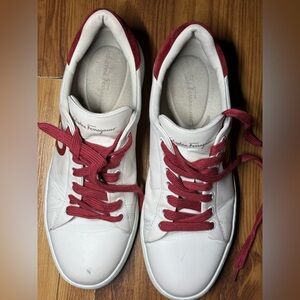 Salvatore Ferragamo White Leather  Gancini Sneakers